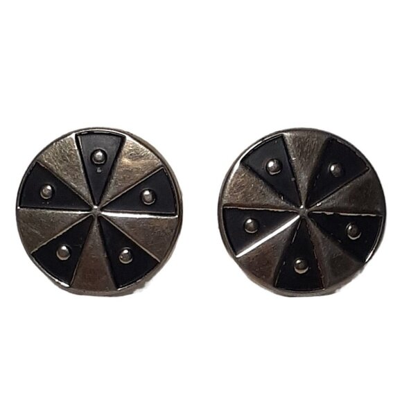 VTG Mens Swank Cufflinks Wheel Cog Silver Black - Picture 1 of 5